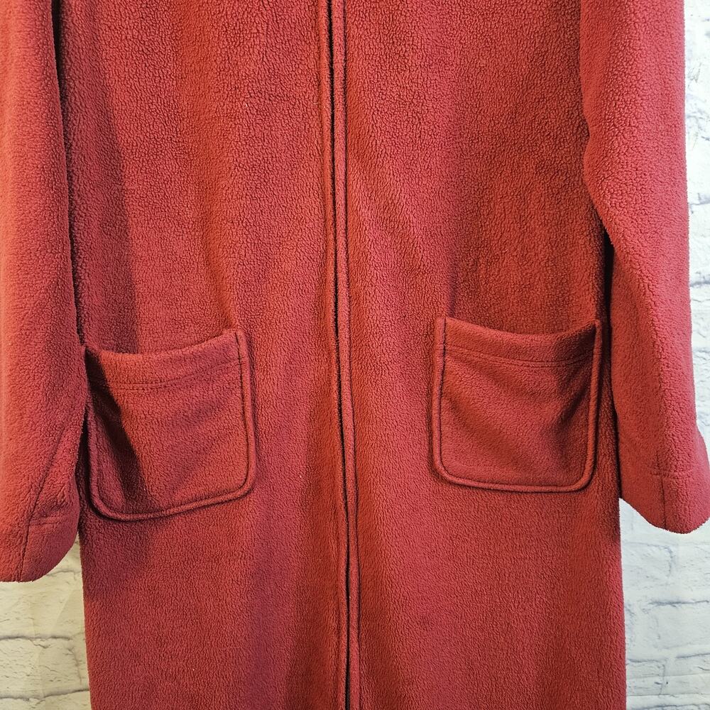 LL Bean Robe Womens M Winter Fleece Rose Zip Front Lounge 297820 Pockets - Picture 2 of 7